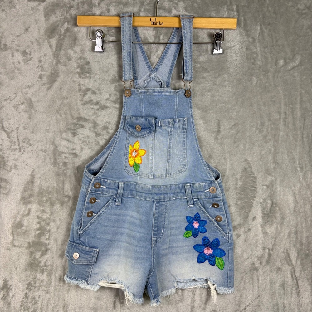 Floral Embroidered Denim Overalls Blue Juniors Small Shortalls Cottagecore Boho